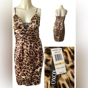 XOXO Ladies Leopard Print Spaghetti Strap Bodycon Dress Size 7/8 NWT